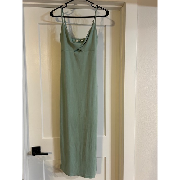 Roxy Dresses & Skirts - ROXY Ribbed Cowl Neck Spaghetti Strap Midi Dress Green Small Slip Dress Maxi Y2K